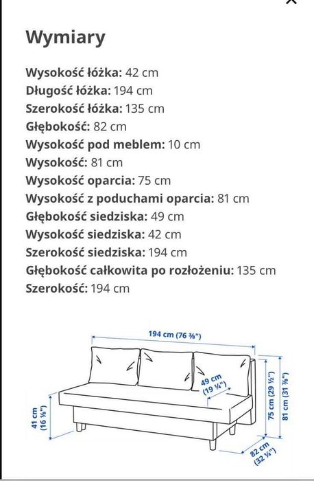Sofa 3 osobowa rozkładana IKEA Model ALVADEN