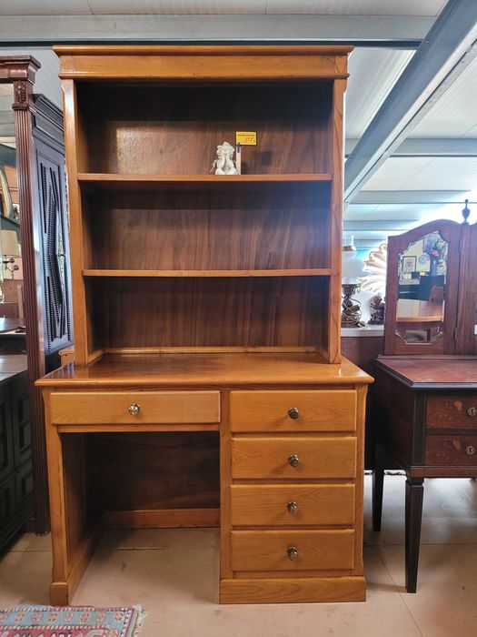 Secretária em madeira maciça com gavetas e alçado - Bo64409358188290121