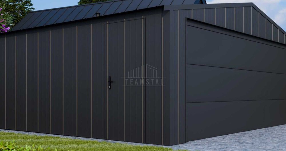 Garaż blaszany 6x4 brama segmentowa drzwi blacha na rąbek dach TS1088