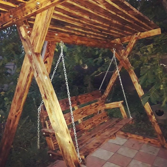 Садовые деревянные качели дубовые