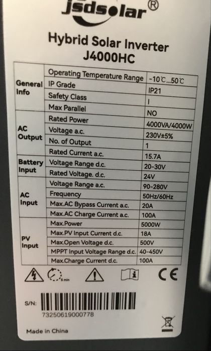 інвертори гібрид 4-6kw JSDsolar + акумулятори LiFePo4 48v100a, 24v100a