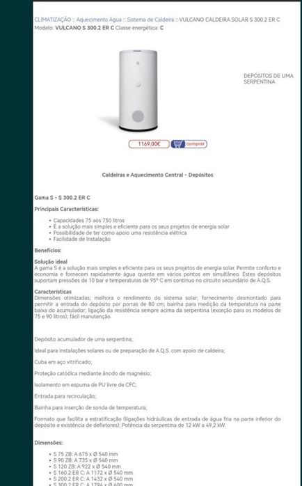 Termoacumulador Vulcano 300L (novo)