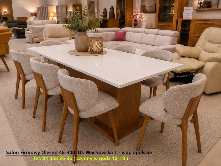 -50% / Nowy Stół dębowy KACPER / Rozkładany do 300 cm/ Połysk Biały/ OUTLET / Producent PYKA 46-300 Olesno