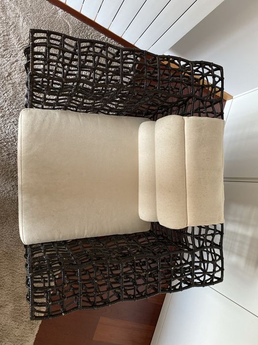 Cadeirão de ferro revestido com planta seca