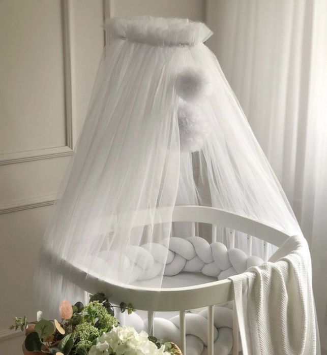 Балдахін білий на ліжечки та + тримач універсальний