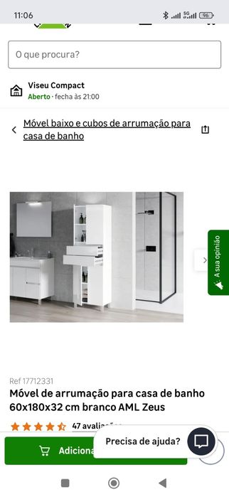 Móvel de Arrumação para Casa de Banho AML ZEUS Branco 60x180x32 cm — Como Novo