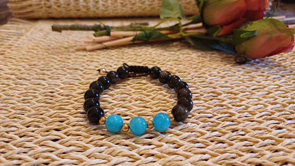 Pulseira Feminina Pedras 8mm Obsidiana Gold  - Pulseiras Me4You