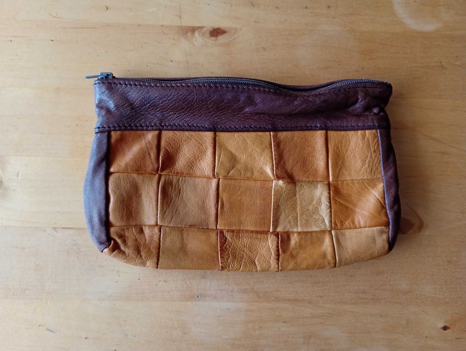 Brązowa kosmetyczka / saszetka ze skóry naturalnej, vintage.