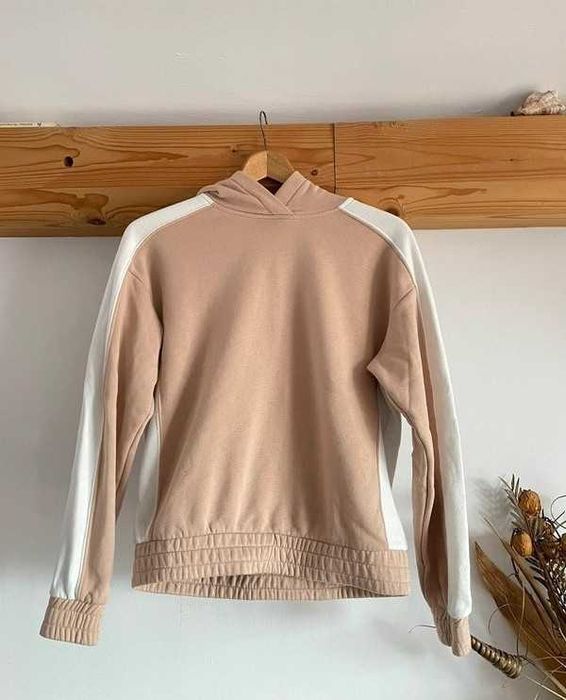 Beżowa bluza z kapturem klasyczna bawełniana boxy oversize XS/34
