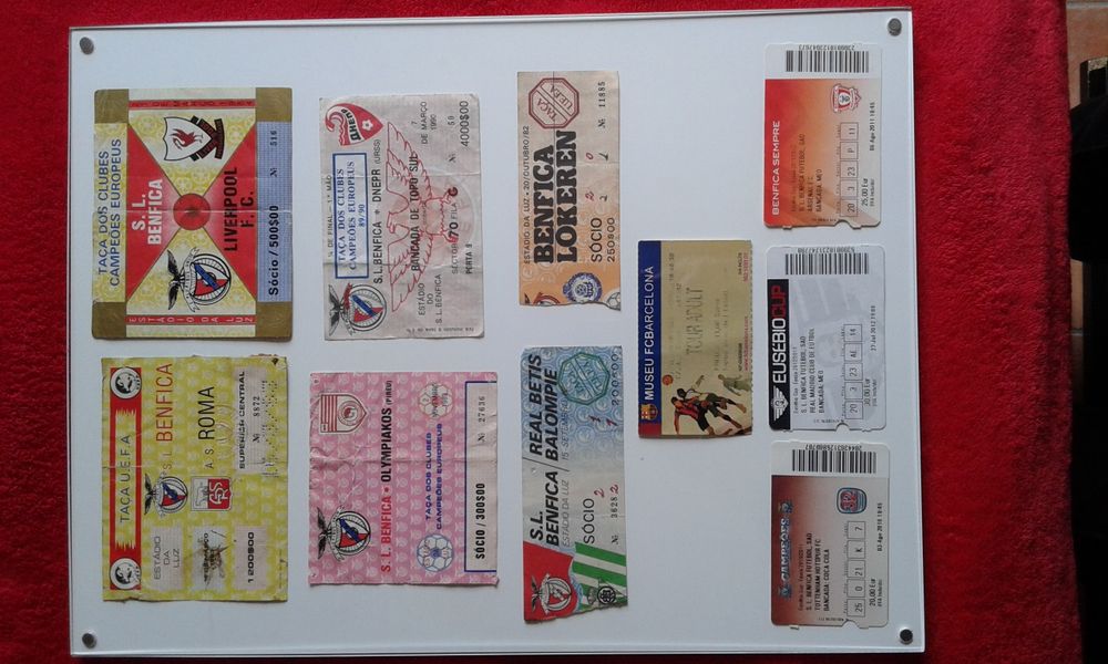 Bilhetes usados, jogos de futebol anos 80 e 90, para colecionadores, em perfeito e bom estado, preços de 10€ a 75€