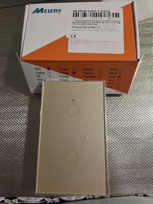 inteligentny włącznik światła Wi-Fi, szklany, złoty