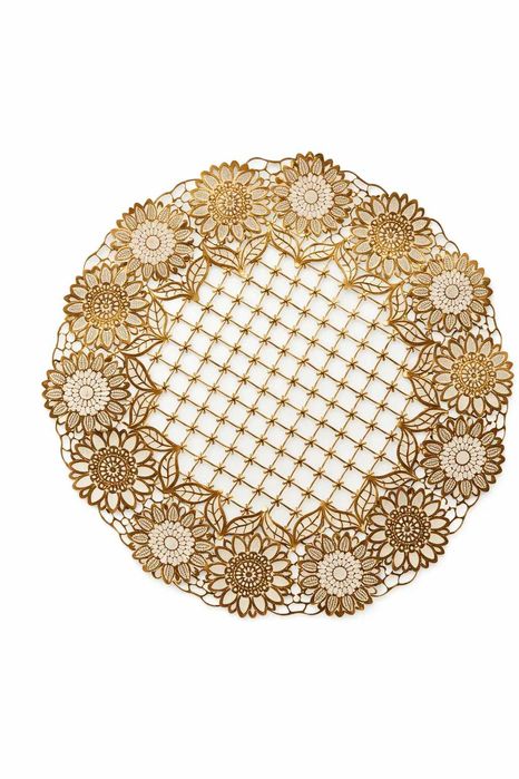 Сервировочная салфетка круглая D38 см, золотая, ажурная