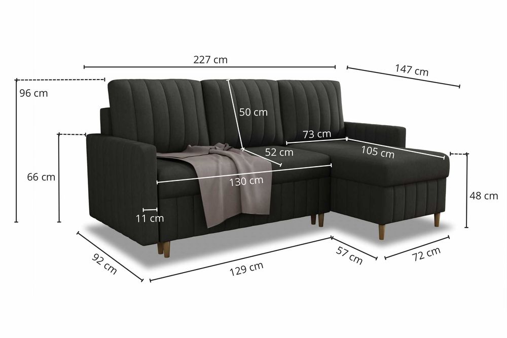 Narożnik Malmo. Rogówka. Sprężyny bonell, automat, welur, 2 pojemniki