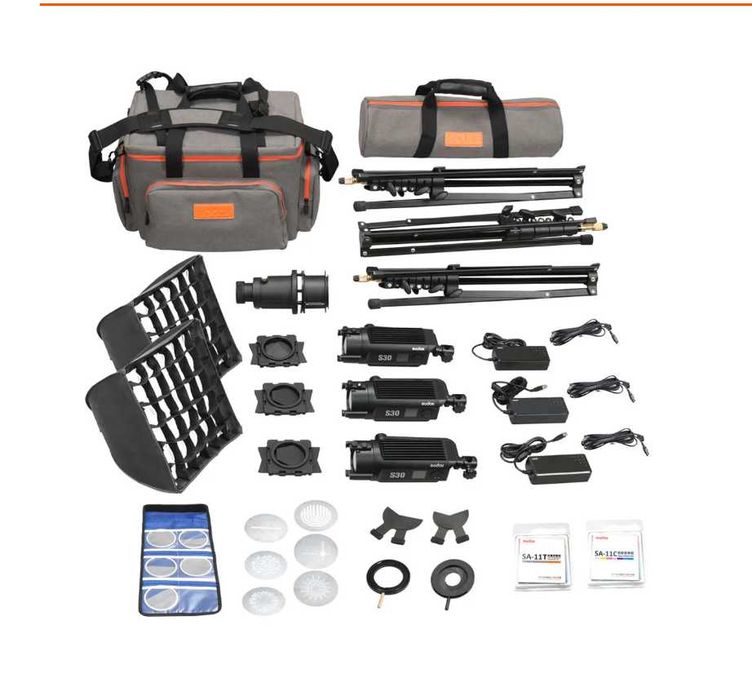 Godox SA-D zestaw S30 kit: 3x lampa s30 LED 3x statyw 2x softbox i akcesoria