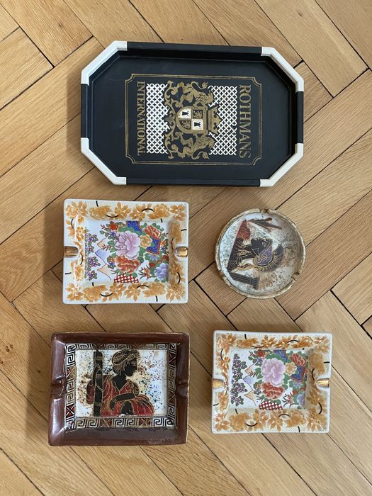 Popielniczki i taca vintage - zestaw kolekcjonerski