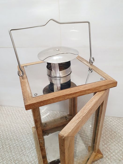 Ліхтар-свічник дерев'яний зі склом та металом, 27×19см