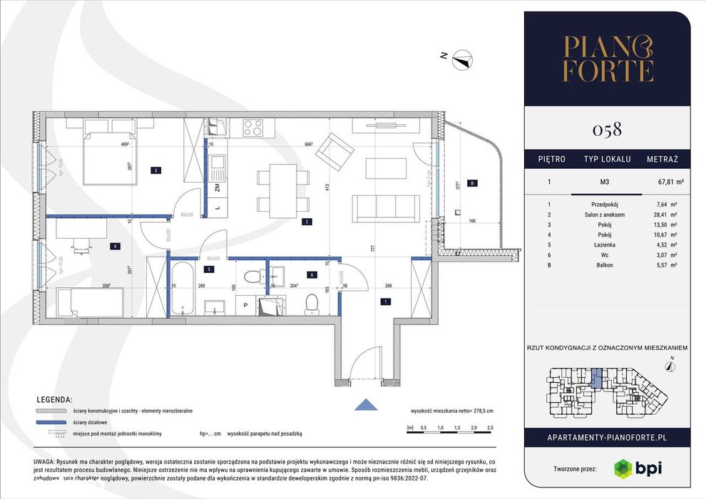 3-pokojowe mieszkanie 67 m² + balkon Bezpośrednio - Widok 2