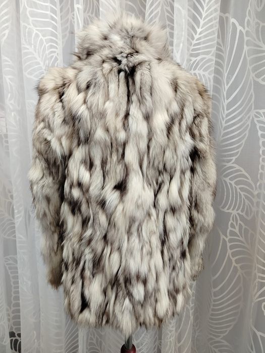 Naturalne futro z lisa vintage 42 jasne srebrno-kremowe