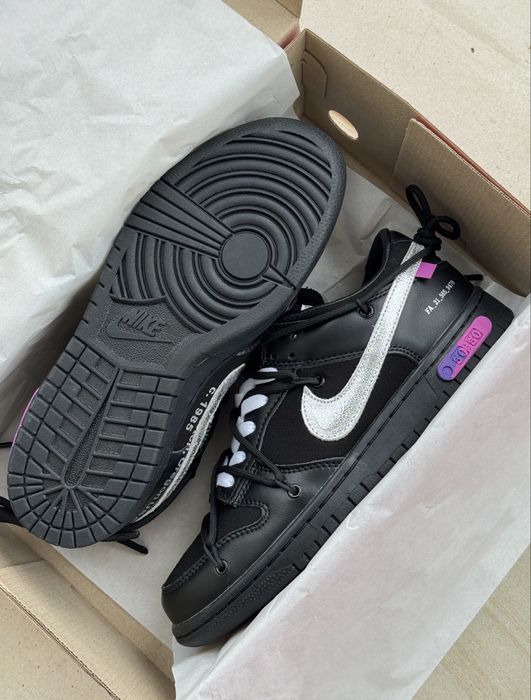 Топ Модель‼️Кросівки Nike Low Dunk x Off-White 50/50 Black Purple•Данки офф вайт