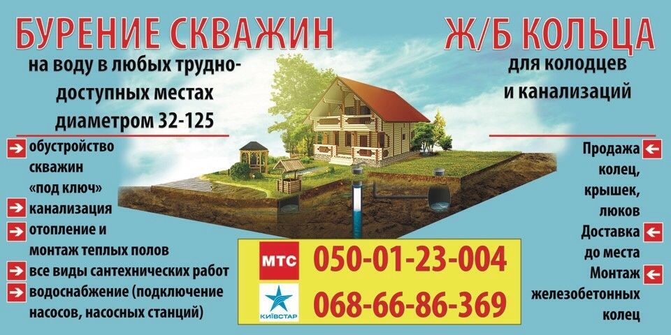 Бурение скважин на воду, кольца колодезные