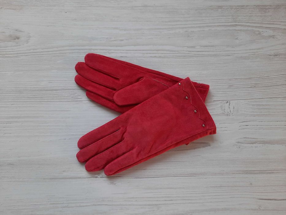 Замшевые темно-розовые женские перчатки на флисе утепленные S M