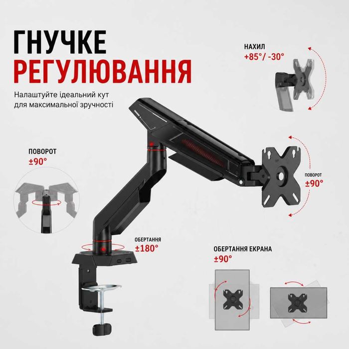 Настільне кріплення для монітора 17"-40" ITech MBRG-02 з регулюванням вверх вниз вліво вправо регулюванням кута нахилу Кронштейн для монітора на стіл