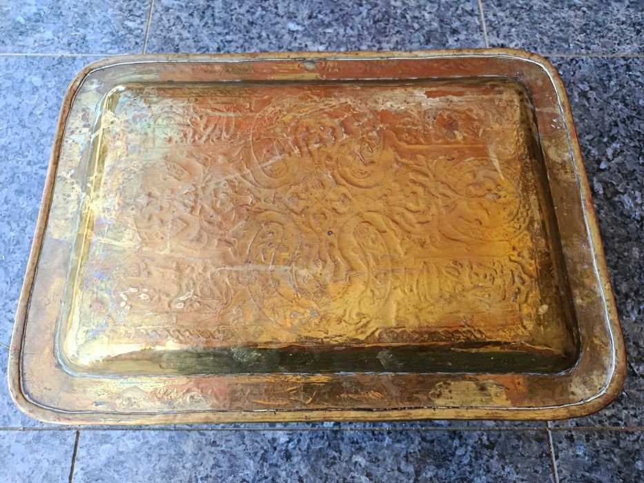 Tabuleiro Persa khurasan Cerimônia Séc XVIII Latão Cobre Prata 40 cm