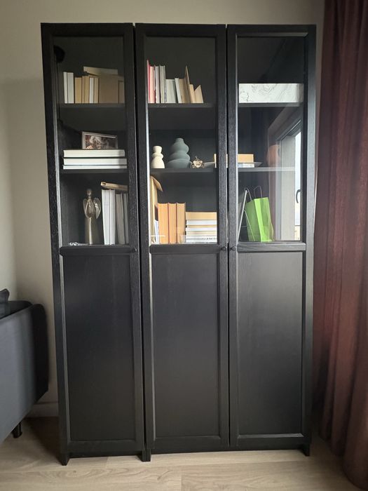 IKEA OXBERG Drzwi panelowe/szklane, czarny imit. dębu, 40x192 cm
