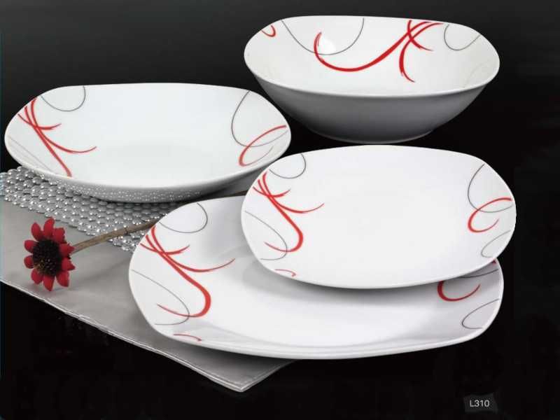 OPORTUNIDADE-Serviço de jantar 19 pçs + 6 copos com pé vermelhos