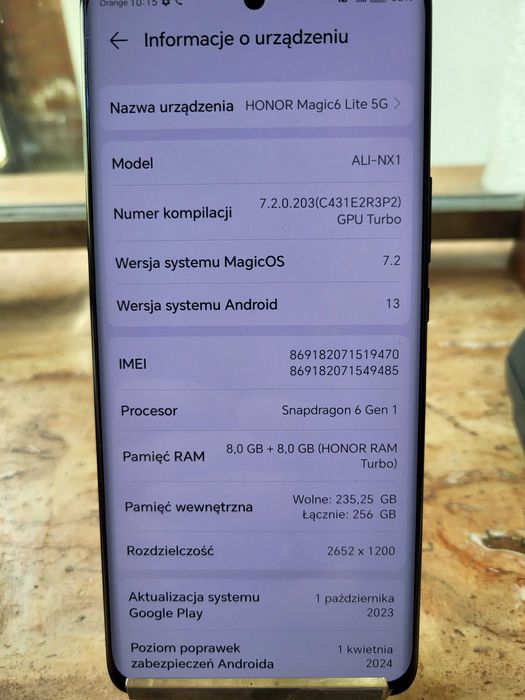 3236/24 Honor Magic 6 lite 8gb/256gb nowy orange