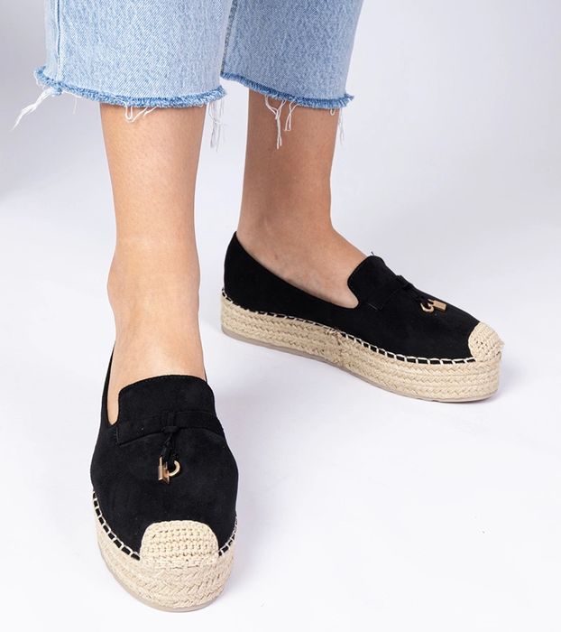 Czarne espadryle grubej podeszwie Elviola