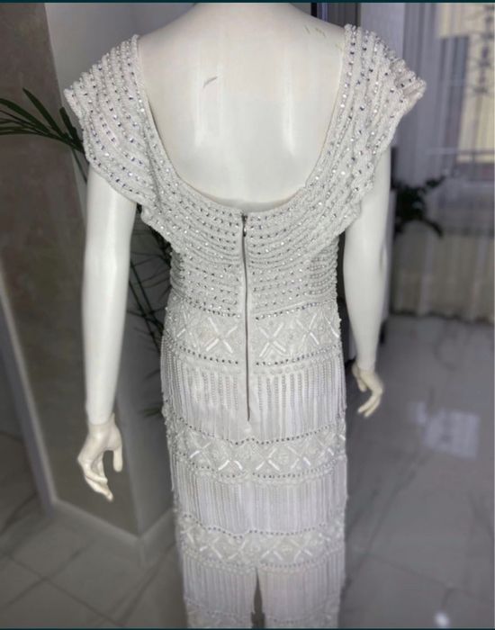 Virgos lounge biała cekinowa sukienka midaxi frędzle hiszpanka 46 3 xl