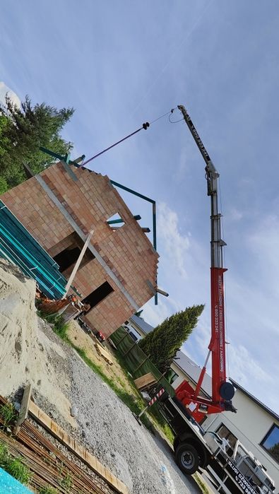 Dźwig dekarski 32m plus zwyżka, chwytak do dachówki, stół polaciowy