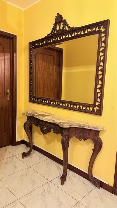 Consola com Espelho em Madeira Maciça