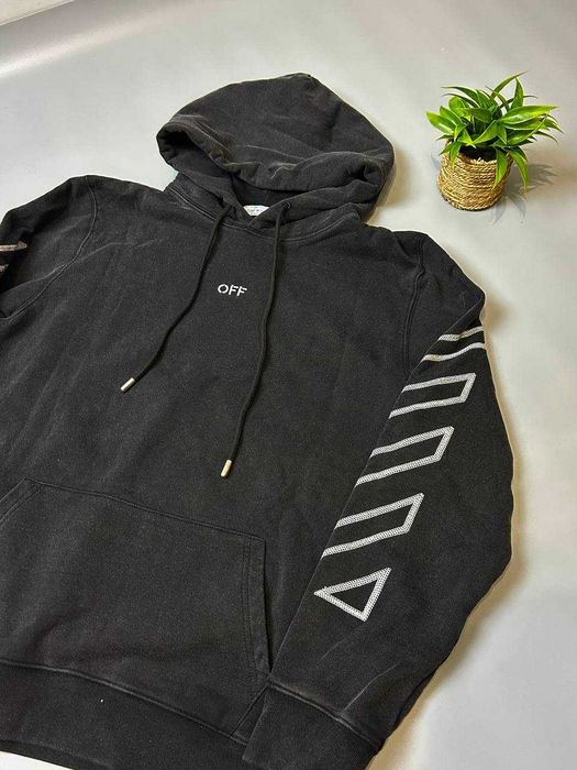 Черное худи Off-White / Брендовая толстовка оверсайз с принтом и капюшоном (M)