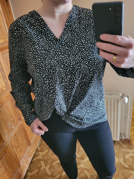 Czarna koszula bluzka w kropki 50 C&A, jak nowa