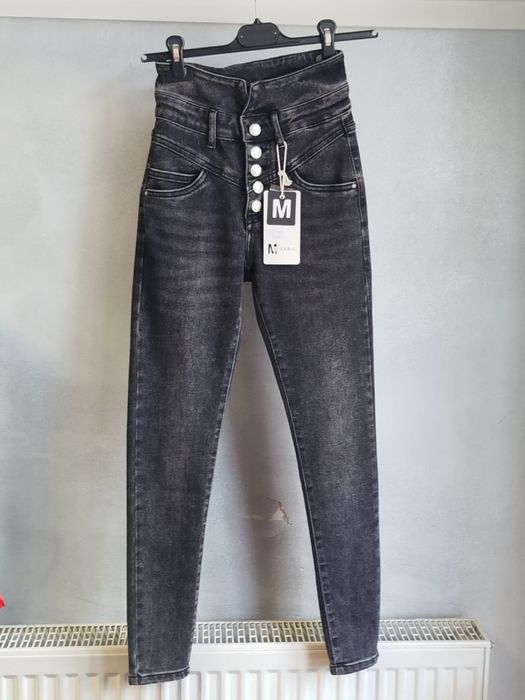 Spodnie jeansowe wysoki stan szare xs