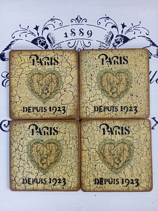Ozdobne podstawki shabby chic vintage decoupage Prowansja dzieci zima