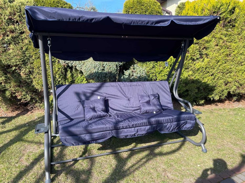 Huśtawka ogrodowa wolnostojąca Rozkładana 300kg Daszek Leżak Solidna