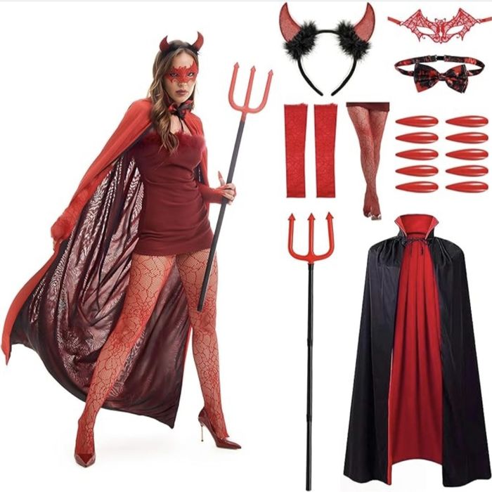 Nowy! Diablica Diabeł kostium przebranie Halloween peleryna strój