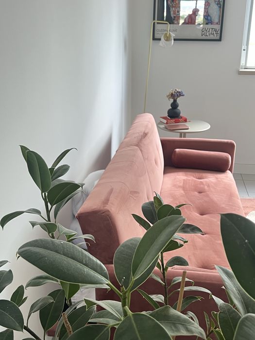 Sofa cama rosa veludo