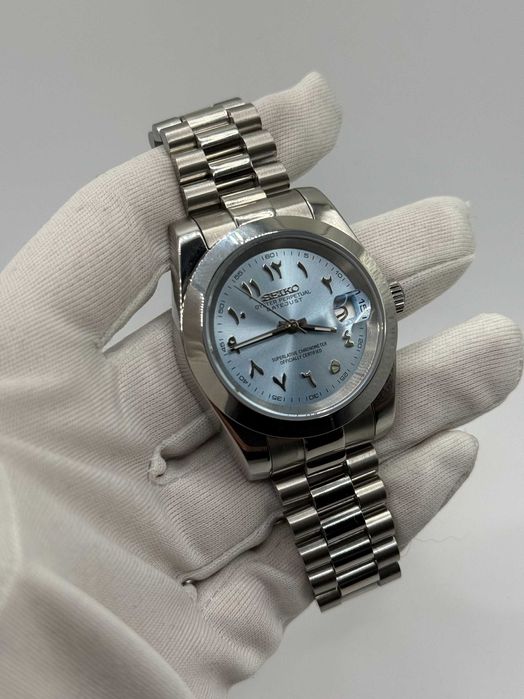 Zegarek Seiko Mod Datejust Arabic Sky Blue Custom Watch