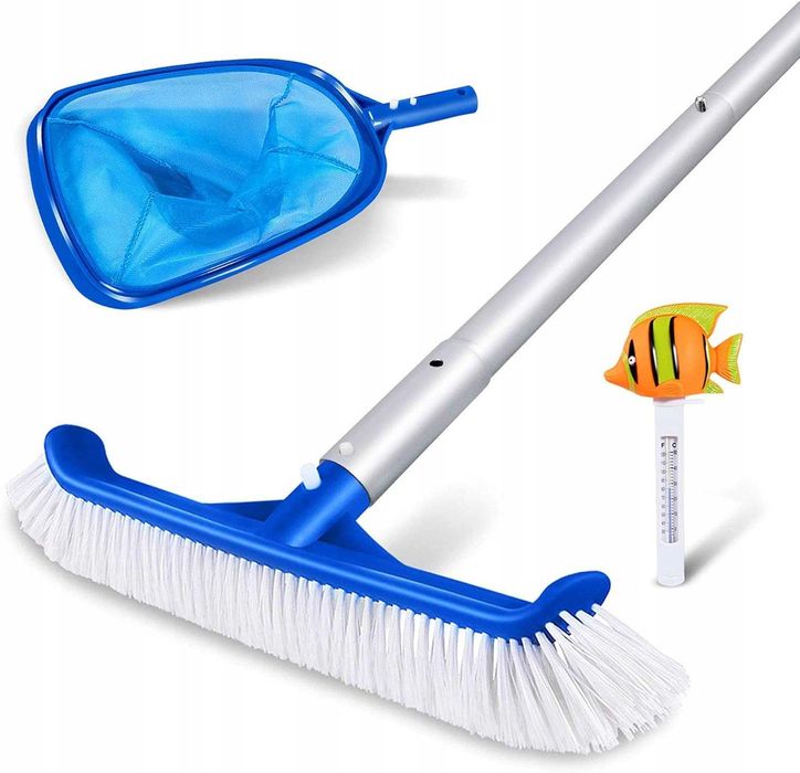 Zestaw do czyszczenia basenu szczotka siatka termometr 146cm