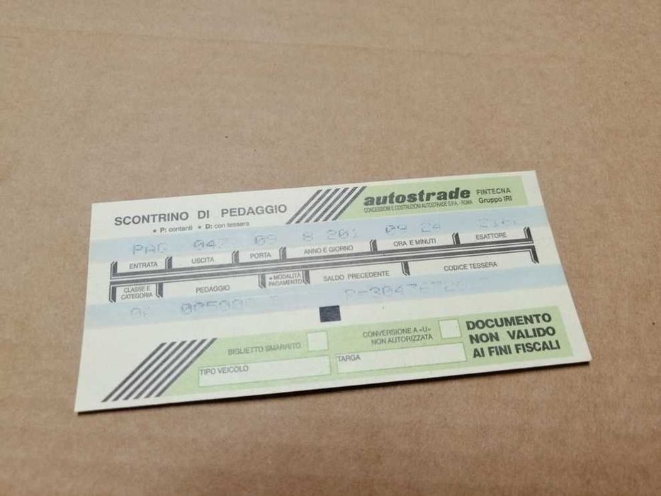 Pokwitowanie opłaty za autostradę we Włoszech. Z początku lat 2000.