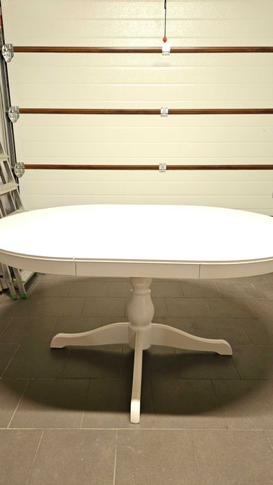 Stół okrągły, owalny, rozkładany, biały INGATORP IKEA - używany