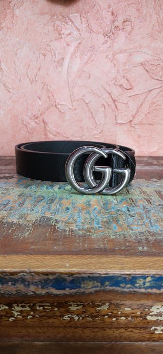 Gruby meski czarny pasek skóra naturalna srebrne logo premium 125