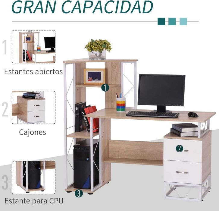 Secretária / Mesa de computador PC com Estante e Gavetas - Nova