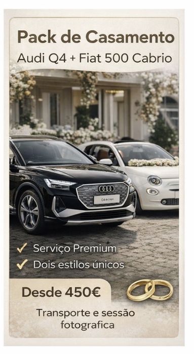 Transporte Premium para Casamentos/ Mercedes/Audi Q4 S-line e Fiat 500