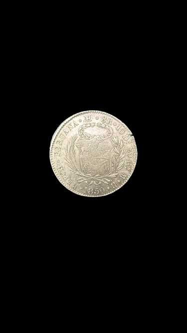 Moeda Peruana 8 Reales 1850 - Prata - Rara e Bem Conservada