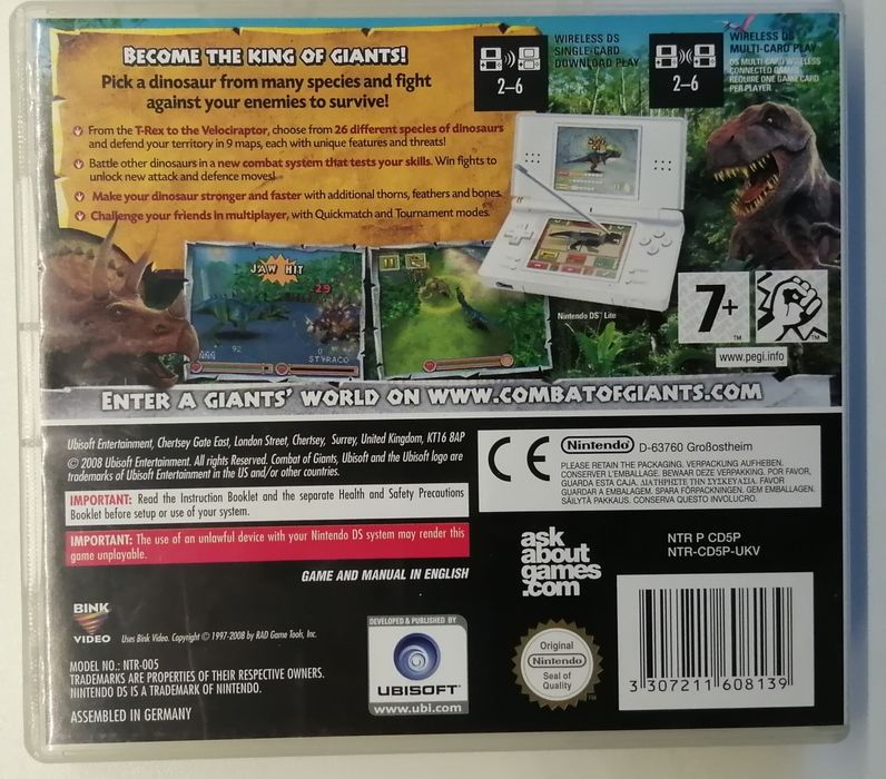"Combat of Giants Dinosaurs" gra Nintendo DS wersja angielska